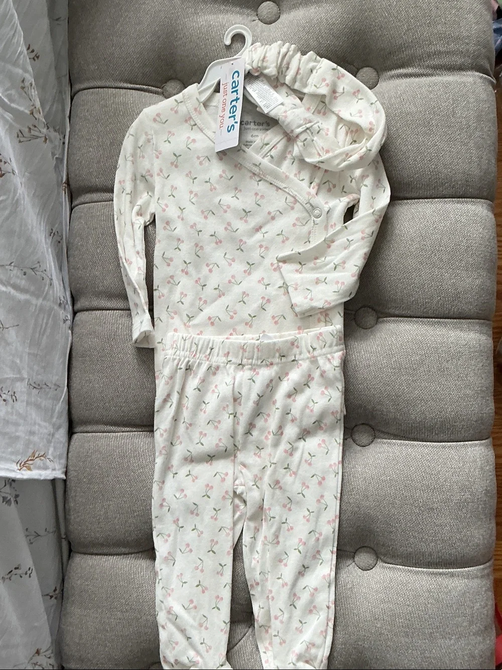 Carter's Cream and Pink Floral Infant Pajama Set
